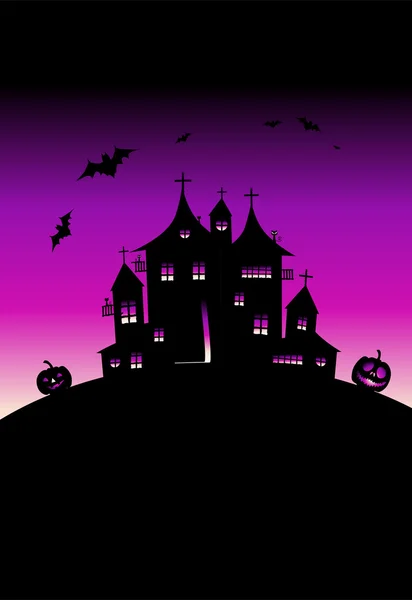 Halloween wakacje noc, Dom na wzgórzu — Wektor stockowy