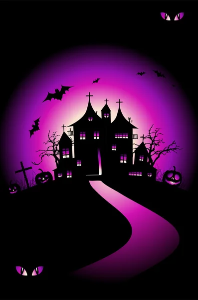 Halloween night holiday, house on hill — Stock Vector