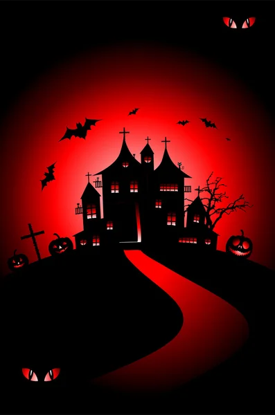 Halloween Nacht Urlaub, Haus auf Hügel — Stockvektor