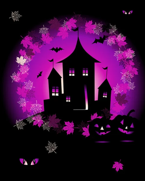 Ночной праздник Хэллоуин, дом на холме Векторная Графика
