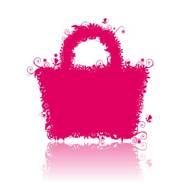 Floral shopping bag silhouette. clipart