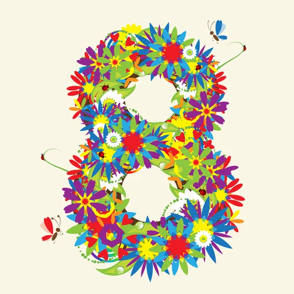 Numbers, floral design. — Stock Vector