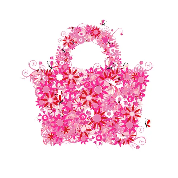 Bolsa de compras floral — Vector de stock