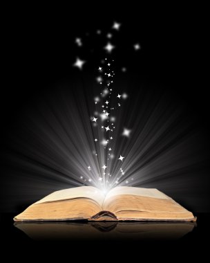 Open book magic on black clipart