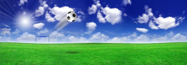 Fotbalový míč na louce — Stock fotografie