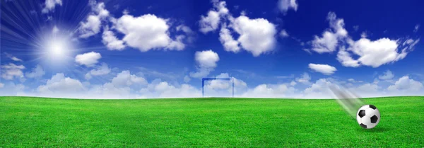 Bola de futebol no prado — Fotografia de Stock