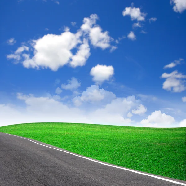 Road and green field — Stock Photo, Image