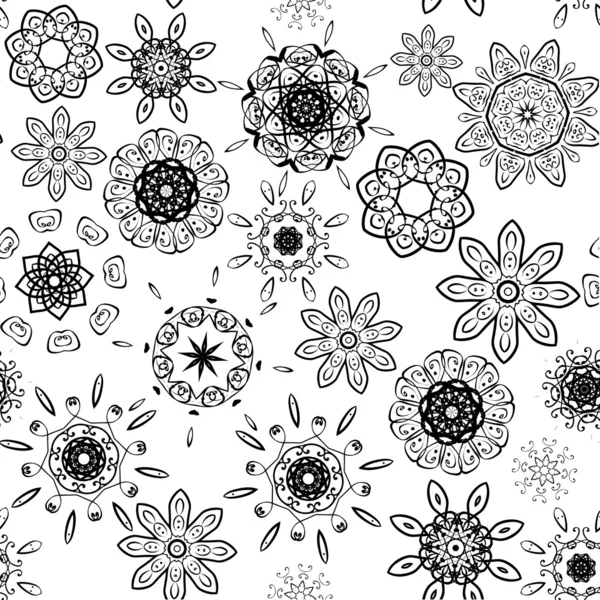 Černé na bílém bezešvé květinovým vzorem — Stockový vektor
