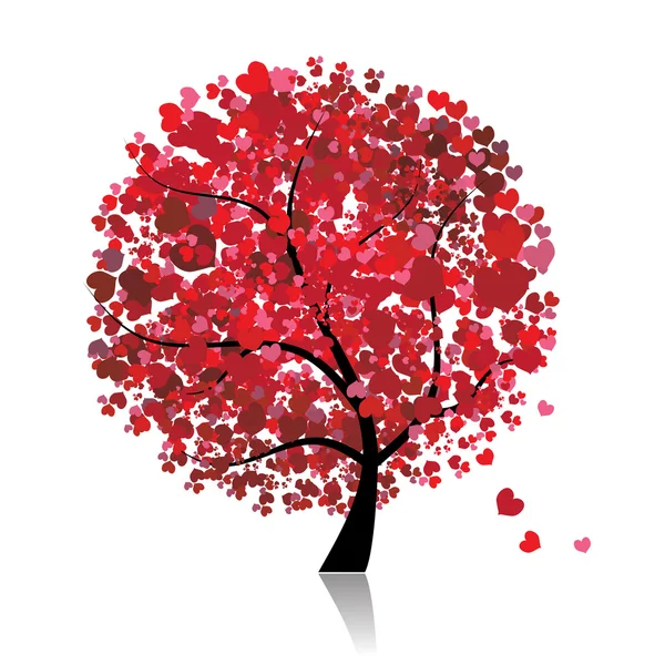 Валентиновое дерево, любовь, листья от сердец — стоковый вектор