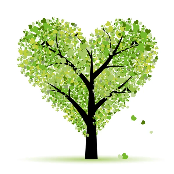 瓦伦丁树，爱，心叶 — 图库矢量图片#