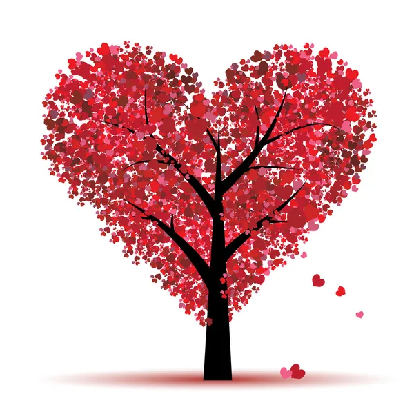 バレンタインツリー、愛、心から葉 — ストックベクタ