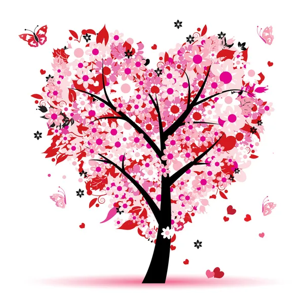 瓦伦丁树，爱，心叶 — 图库矢量图片
