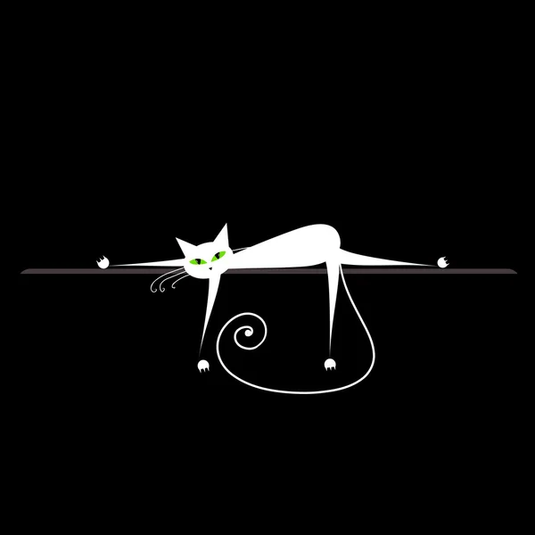 Koppla av. vit katt på svart — Stock vektor