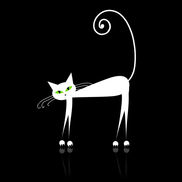 Witte kat met groene ogen op zwart — Stockvector