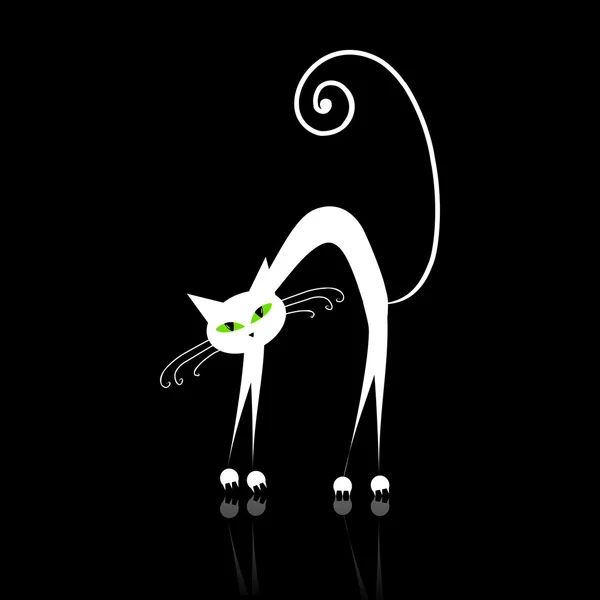 White cat with green eyes on black — Stock Vector
