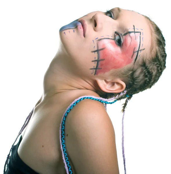 Κορίτσι με πλεξούδες και γεωμετρική μακιγιάζ — Φωτογραφία Αρχείου