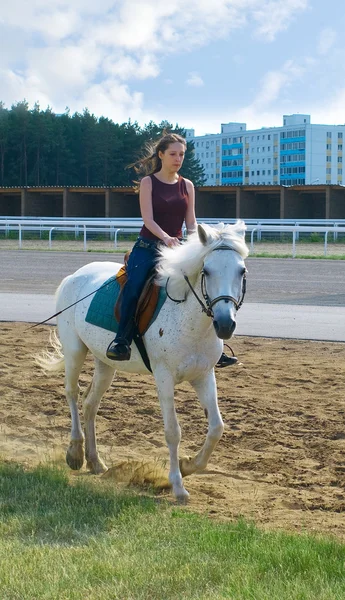 Girl astride a horse — Stock Photo, Image