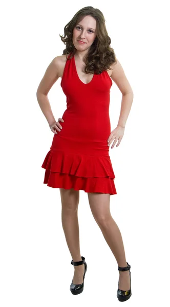 Tanzendes Mädchen im roten Kleid — Stockfoto