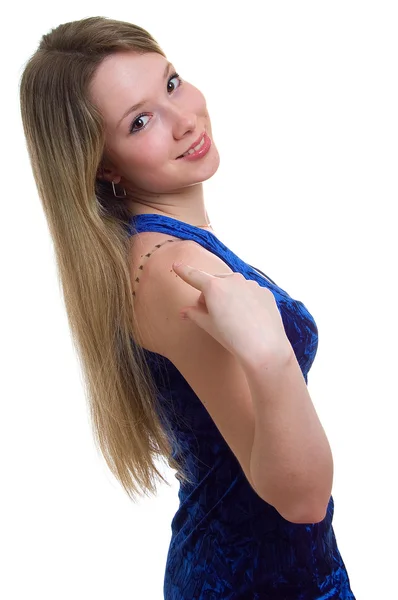 Menina em um vestido azul escuro — Fotografia de Stock