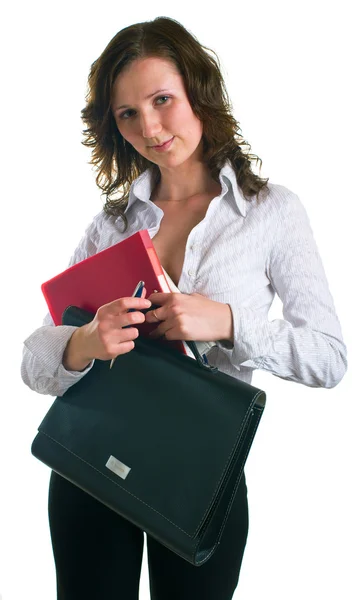 Mulheres em um terno de negócios com documentos — Fotografia de Stock