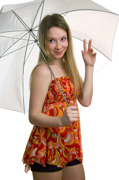 Flicka med ett paraply — Stockfoto