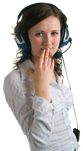 Mosolygó nők, a fejhallgató — Stock Fotó