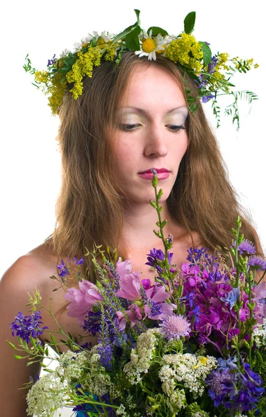 Frauen mit Blumenkranz — Stockfoto