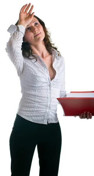 Tired women with a folder — Stock Photo, Image