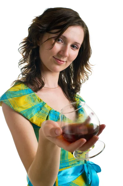 여자는 코냑 음료 — 스톡 사진
