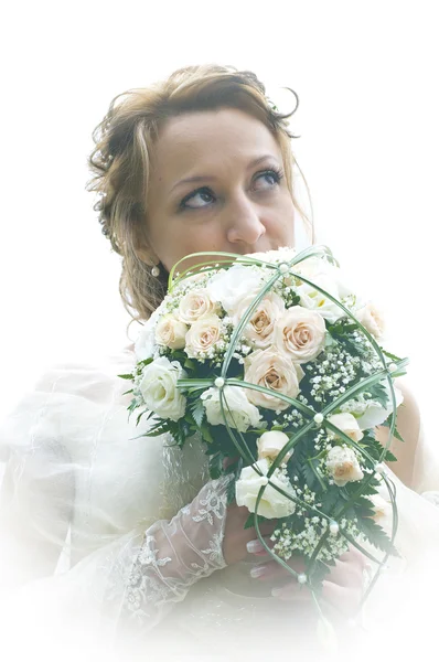 Bride in a wedding dress on a white — Stock Photo, Image