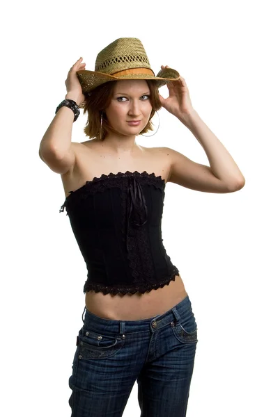 Young girl in a straw hat — Stock Photo, Image