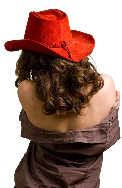 Gyönyörű lány piros kalapban. — Stock Fotó