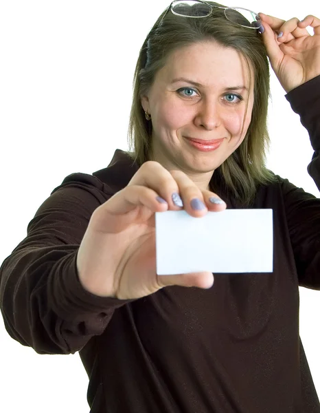 Women with empty white card — Stock Photo, Image