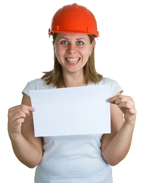 Donne sorridenti in un casco rosso da costruzione — Foto Stock