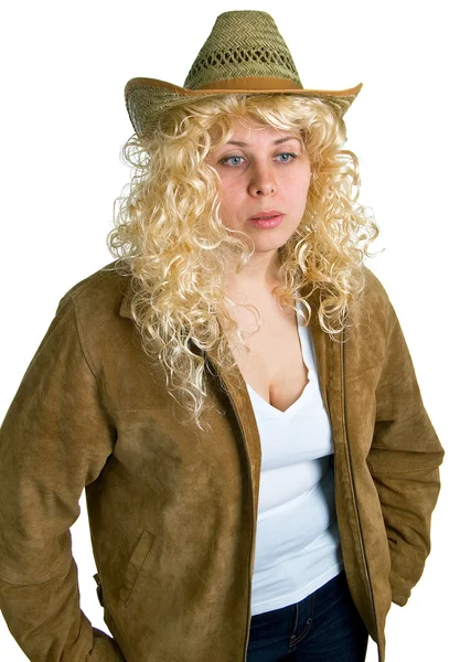 Blond kobiet w słomkowym kapeluszu — Zdjęcie stockowe
