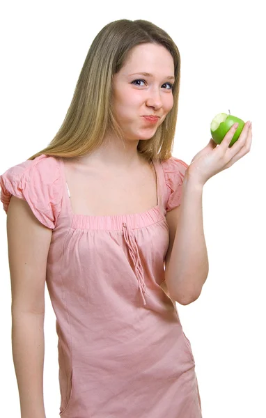 Chica con una manzana verde — Foto de Stock