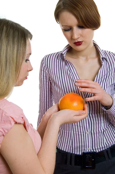 Girls with grapefruit — Stock Photo, Image