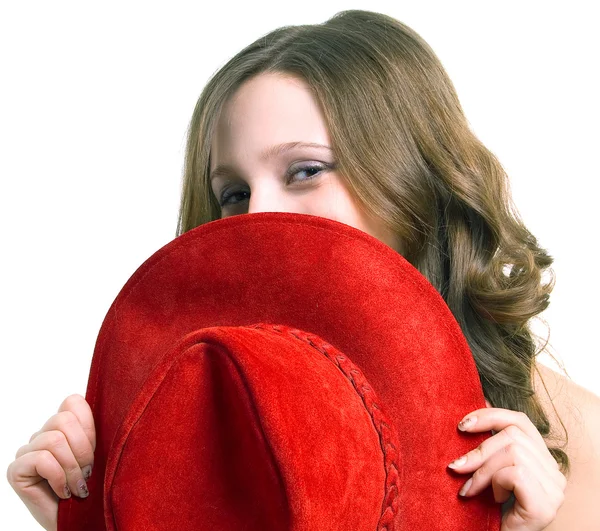 Дівчина з червоним капелюхом — стокове фото
