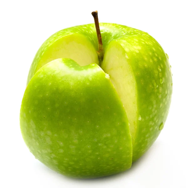 Mokré šťavnaté zelené jablko — Stock fotografie