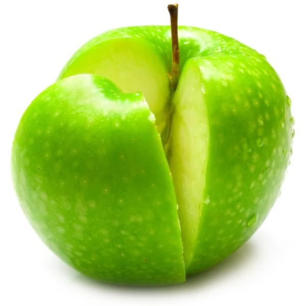Våta saftiga grönt äpple — Stockfoto