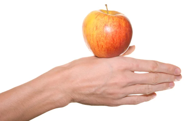 Pomme rouge à la main masculine — Photo