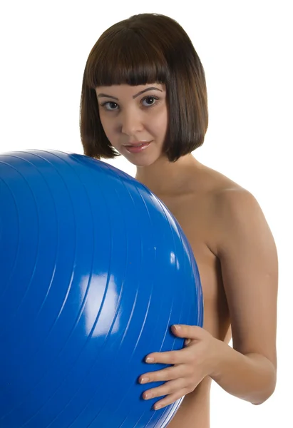 Naked women with blue ball — Stock Photo, Image