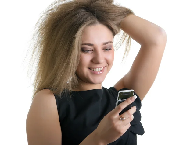 Leende flicka med mobil — Stockfoto
