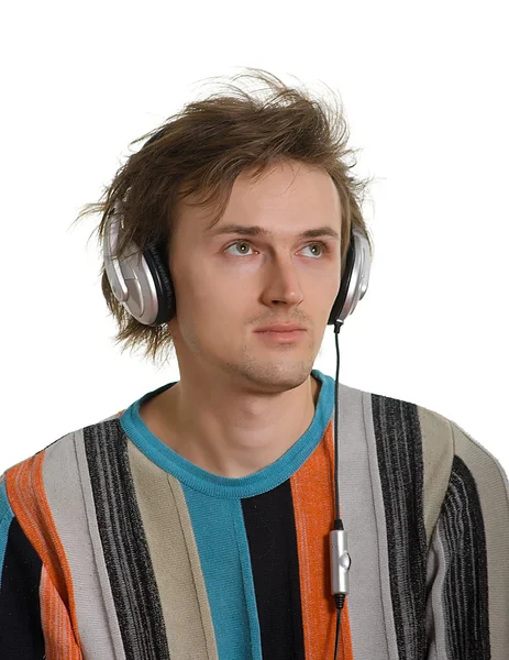 Jovens em fones de ouvido — Fotografia de Stock
