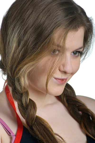 Beautiful girl with plaits — Stock Photo, Image