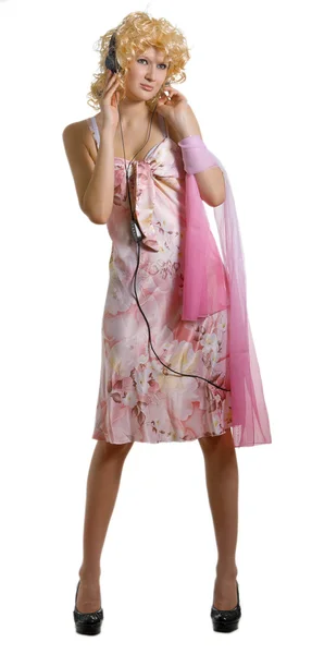 Blonde girl in earphones — Stock Photo, Image