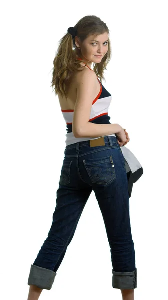 Menina de jeans e boné — Fotografia de Stock