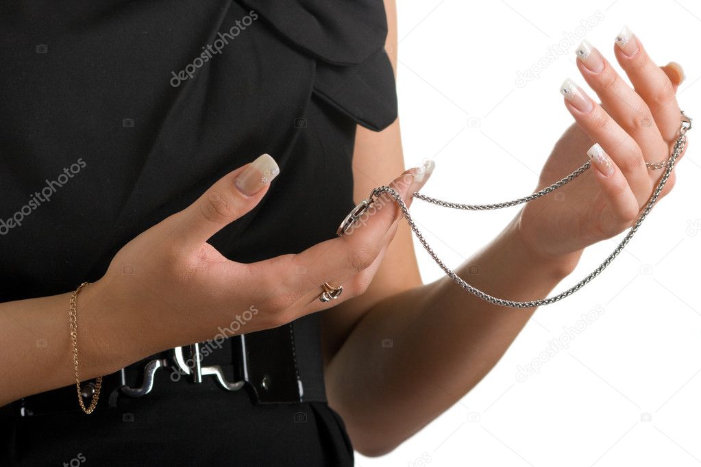 Woman holds a jeweller chain