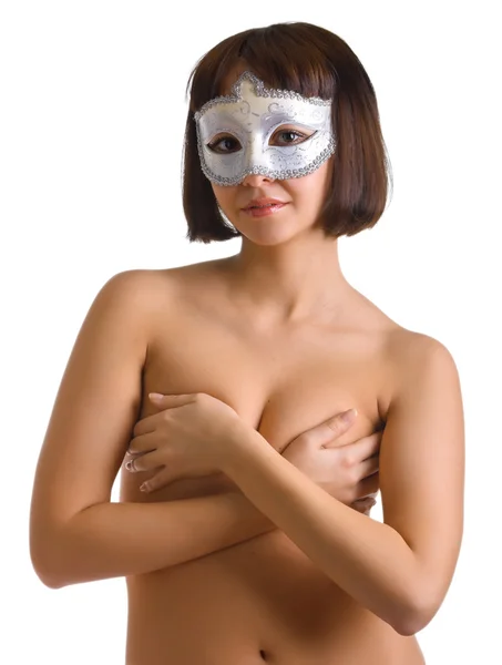 在威尼斯面具的裸体女人 — 图库照片