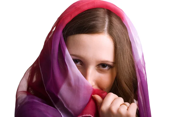 Beautiful girl with the colored scarf — Stock Photo, Image